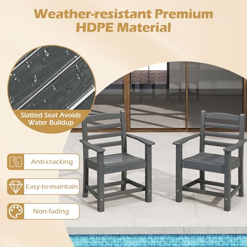 Tangkula 6 Pieces Patio Dining Bench Set, Outdoor HDPE Weather Resistant Table and Chairs Set with 1.77” Umbrella Hole and Wood-Like Surface, Outside Furniture Set for Garden, Backyard (Gray, 6 Pcs) - color: Grey, size: 6 Pcs