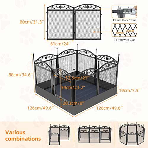 BingoPaw Dog Playpen Indoor: 8 Panels 32” Tall Metal Pet Pen Puppy Whelping Box with Waterproof Bottom - Outdoor Doggy Run Fence with Door for Small Medium Large Dogs