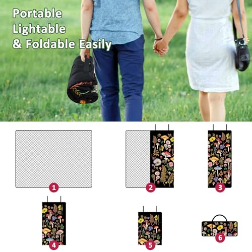 Mushroom Picnic Blankets Waterproof Foldable Picnic Outdoor Blanket 80"x 60" Picnic Mat 3-Layer Thicking Outdoor Foldable Blankets Sandproof Lightweight Beach Blankets with Strap Machine Washable - color: Mushroom01, size: 60*80in