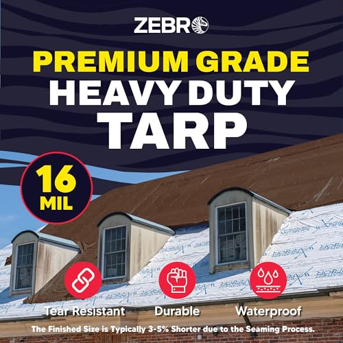 10' x 20' Brown Heavy Duty Tarp with Grommets Reinforced - 16 Mil Thick - Double Sided Plastic Tarps Waterproof - Large Tarpaulin Cover for Outdoor Camping Over/Under Tent Tarp RV Roof Rain - Zebro - color: Brown, size: 10' x 20'