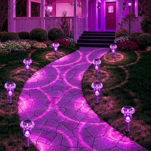Solar Lights Outdoor, 8 Pack Mushroom Lights Outside Waterproof, Solar Powered LED Lighting for Garden, Yard, Landscape, Path, Pathway, Lawn, Walkway, Driveway, Backyard Halloween Decor (Purple) - color: Purple