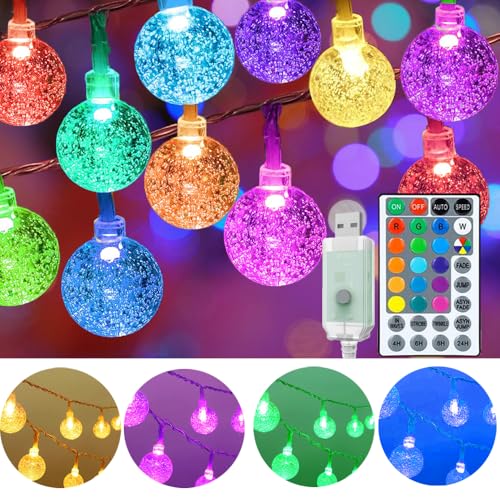 Mocalido 50ft Color Changing Globe String Lights Indoor, Hanging Colored Lights for Bedroom 75 LED USB Powered with Remote, Classroom Fairy Lights, Camping Tent Decor - size: 50 Ft