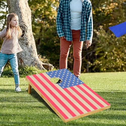 Solid Wood Cornhole Board Set, 4x2ft Regulation Cornhole Game Set with 8 Bean Bags and 2 Cornhole Boards, Premium Corn Hole Game for Adults and Family - style: 3*2 American Flag