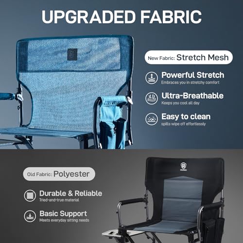 EVER ADVANCED Portable 30.7" Seat Height Tall Folding Camping Chair Directors Chair High Foldable Bar Stool with Side Table for Makeup Artist, Sports Event, Craft Show, Stretch Mesh, Supports 350LBS - color: Teal Mesh