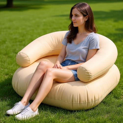 Yoidesu Inflatable Couch with Pump, Easy Setup, Ultralight, Blow up Lounger Chair, Suitable for Hiking, Camping, Beach, Festivals, Lightweight Air Sofa for Relaxing Anywhere (Beige) - color: Beige