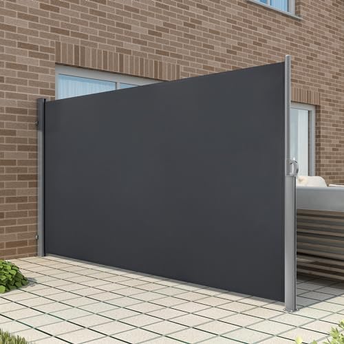 MCombo Aluminium Patio Retractable Side Awning, Fully Assembled Waterproof Sunshade Privacy Screen for Garden, Balcony and Pools (Dark Grey, 71"x138") - color: Dark Grey, size: 71"x138"