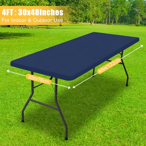 Rectangle Table Cloth, Waterproof Elastic Fitted Tablecloth for 4 Foot Folding Tables, Washable Polyester Tablecloths for Picnic, Camping, Outdoor (Navy Blue, 30"x48") - color: Navy Blue, size: 48" x 30" (Rectangular)