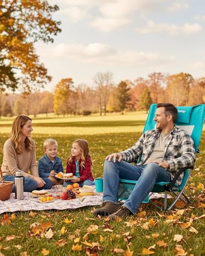 KingCamp Low Beach Chair, High Back Folding Camping Chair for Adults, Oversized Breathable Mesh Seat, 300lbs Heavy Duty Portable Chair with Cup Holder & Storage Pockets for Beach, Outdoor - color: Ergobreeze H Blue
