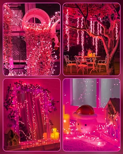 Fairy Lights Battery Operated, Twinkle String Lights Waterproof Silver Wire 5 Ft 60 LED Firecracker Valentine's Lights for DIY Wreath Wedding Bedroom Mason Jar Holiday Christmas Valentine's Day, Pink - color: Pink