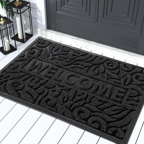 Yimobra Large Welcome Mat 36x24, Waterproof Non-Slip Outdoor Mats for Front Door Outside Entrance, Low-Profile Entryway Mat Indoor for Garage Patio, Black - color: Black, size: 36x24 Inch