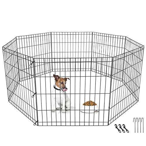 Puppy Pet Portable Folding Playpen 8 Panel Indoor Outdoor Metal Animal Exercise Dog Fence (24'' H)