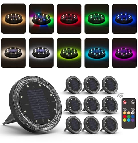 Color Changing Solar Ground Lights with 33ft Long Distance Remote Control - Flat Solar Lights Outdoor Waterproof - Pathway Lights Solar Powered for Yard Decorative Outside Lawn Walkway [10 Pack] - size: 10pack