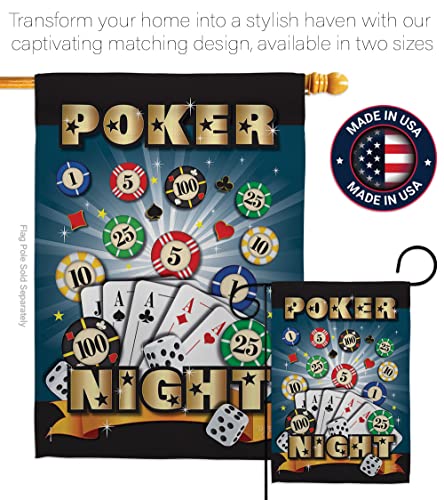 Breeze Decor Poker Night Garden Flag Set with Stand Interests Games Bunco Dice Bingo Hobbies Leisure Activity House Decoration Banner Small Yard Gift Double-Sided, Made in USA