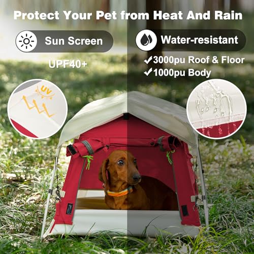 Dog Tent Cotton Fabric, Aluminum Poles and Camping Mat, Outdoor Weatherproof, Dog House Outdoor, Breathable with 2 Side Windows, Portable and Collapsible (Red, Small) - color: Red, size: Small, 24.4''L x 19.7''W x 16.5''H