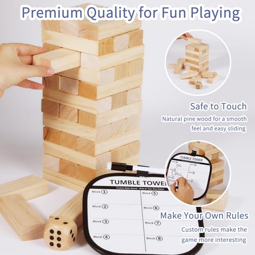SpeedArmis Giant Tumble Tower, 56 PCS Wooden Stacking Game (Stack to 3.5FT) - Pine Stack Timber Board Play with Carrying Bag-Classic Indoor/Outdoor Games for Adults Family - size: Stack To Over 3.5FT