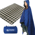 DUKUSEEK Hooded Outdoor Blanket, Waterproof Camping Blanket, Quilted, Thick Fleece, Warm, Windproof, Sand Proof, Portable and Wear-Resistant, Perfect for Stadium, Picnic, Camping - color: Dark Blue Outer With Blue Plaid Fleece