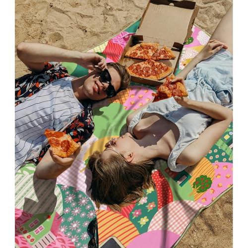 Picnic Blankets Waterproof Extra Large, 80"x 80" Outdoor Beach Blanket Sandproof Oversized Foldable Lightweight Portable 3-Layer Camping Mat for Parks,Hiking,Travel,Music Festival(Sweet Home) - color: Multicolored Sweet Home, size: 6'8" x 6'8" (Square)