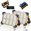 2 Pack 120W Solar Rechargeable Work Light, 144 LED 10000LM Portable Flood Light with Stand, IP66 Waterproof 4 Modes LED Job Site Lighting Flashlights for Mechanic Camping Fishing Car Repair - style: Yellow 2 Pack