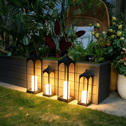LED Lanterns Decorative Outdoor&Indoor, 23'' 16‘’ Large Black Lanterns Set with 2 Flameless Candles, Metal Holders for Porch, Patio, Garden, Home, Fireplace, Spring Decorations Decor - color: 23‘’ + 16‘’ / Timer