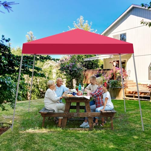 Canopy Tent, 10X10 FT Pop Up Canopy Outdoor Instant Tent Slant Legs with Carrying Bag, Portable Gazebo Shelter for Patio Deck Garden and Beach - 8X8 FT Canopy Cover (Red) - color: Red