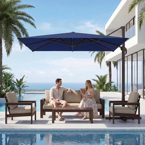 Kingdura 10' X 10' Cantilever Patio Umbrella, Large Square Aluminum Outdoor Offset Umbrella with 360-degree Rotation, 4 Position Tilt, UV Protection for Pool Deck Garden Patio (Navy blue) - color: Navy blue, size: 10x10 FT (No Base)