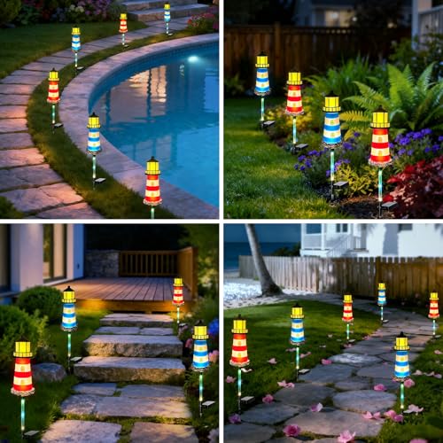 Solar Garden Lights Outdoor Decorations, 4 Packs Lighthouse Waterproof, Lights walkways Garden Decor for Outside Landscape Light, for Yard, Patio, Pathway Decor, Gifts - color: Lighthouse 4