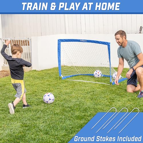 GoSports Portable Soccer Goals for Kids - 13 Color Options - Choose 4 x 3 ft or 6 x 4 ft - Team Tone Pop Up Nets for Backyard - color: Royal Blue, style: 4 ft x 3 ft