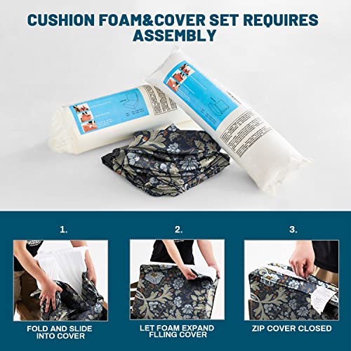 ARTPLAN Deep Seat Outdoor Patio Chair Cushions,2-Piece Seat and Back Cushion Set 24x24x6 and 18x24 Inches,Square,Floral,Stone Blue - color: Stone Blue