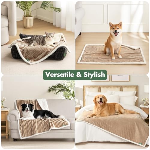Waterproof Dog Blanket for Couch - Washable Medium Pet Blanket for Furniture Protector, Cozy Fleece Calming Dog Crate Blankets for Indoors & Outdoors, Linen, 40"x50" - color: Linen, size: L(40x50")