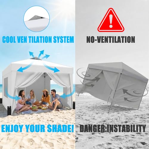 SANWAY 10x10 Pop Up Canopy Tent with Sidewalls x 4 – Easy Setup Canopy Tent, Waterproof, UV-Resistant, Portable with Carry Bag for Outdoor Events, Camping, and Backyard Parties – Silver White - color: Silver White
