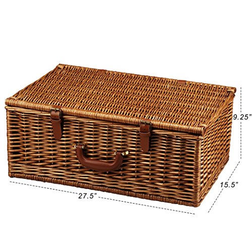 Picnic at Ascot Original Dorset English-Style Willow Picnic Basket with Service for 4 and Blanket- Designed, Assembled & Quality Approved in the USA - color: Wicker With London Plaid Plates/Napkins