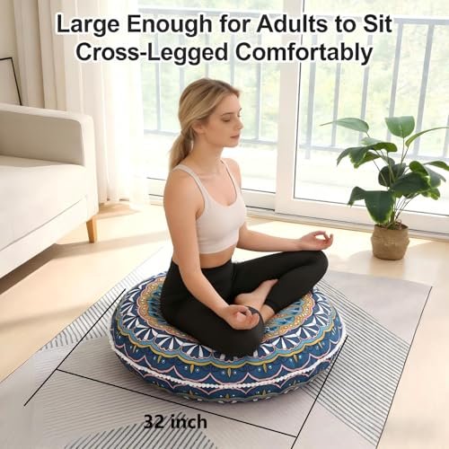 LOVMOC 32 Inch Round Floor Pillow for Adults, Large Thick Memory Foam Boho Mandala Meditation Floor Seating Cushion, Machine Washable for Living Room Outdoor Yoga Floor Sitting, Green - color: Green, size: 1 Count (Pack of 1)