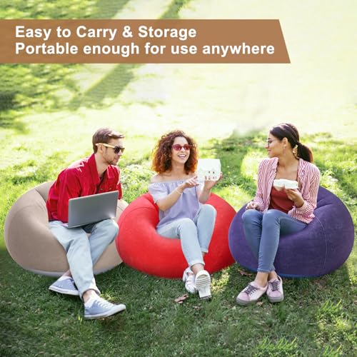 Realspring 6 9 12 Pcs Inflatable Bean Bag Chairs for Adults with Electric Air Pump, Blow up Couch Folding Portable Inflatable Couch Lazy Sofa for Outdoor Movie Night Camping(Coffee,Blue,Red,6 Pcs) - color: Coffee,blue,red