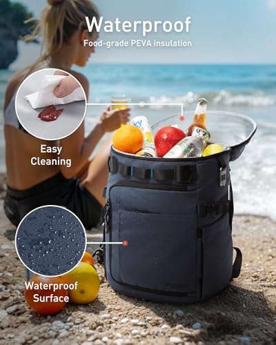 TOURIT 38 Cans Backpack Cooler: Leak Proof Waterproof 2 Insulated Compartments Soft Cooler Bag Beach Travel Camping Picnic, Sports Fan Coolers - color: Navy Blue