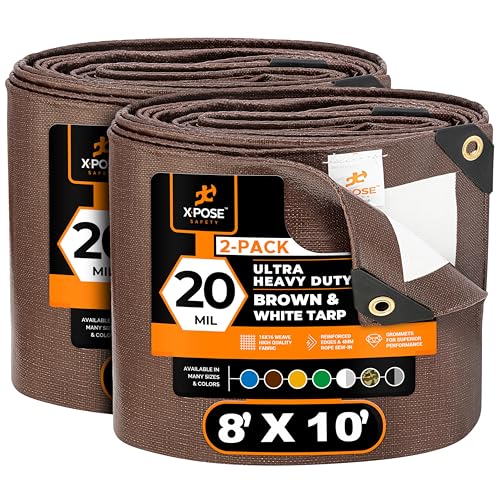 Xpose Safety 8' x 10' Ultra Heavy Duty Tarp (2-Pack) - 20 Mil Waterproof Tarps for Camping, Outdoor Adventures & Tent Cover, UV Protection, Reinforced Corners, All-Weather Durability - size: 8' x 10' (2 Pack)