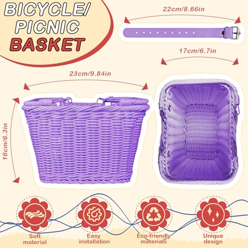 Wicker Picnic Basket for Kids, Small Woven Rattan Basket with Handles Purple Garden Harvest Hamper Basket Empty for Storage Toy Flower Wedding - color: Purple