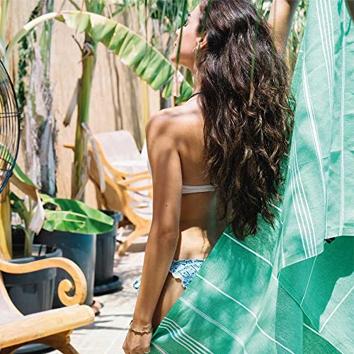 Hencely Turkish Beach Towel 37x68 Oversized, Sand-Free, Quick-Dry, Lightweight - Travel Essential for Pool & Bath - Striped 100% Cotton Bathroom Towels Accessories Gift (Green) - color: Green