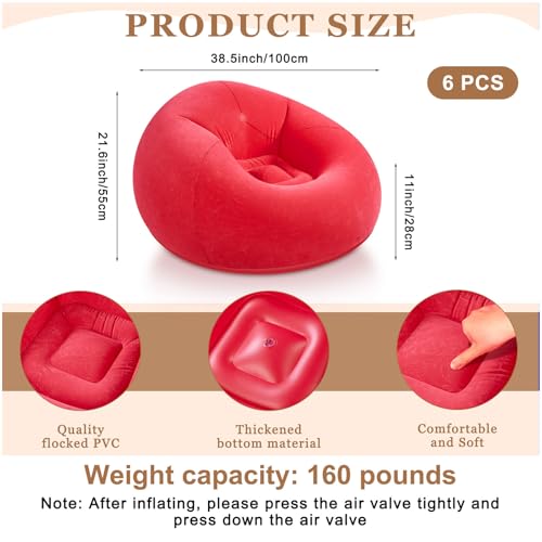 Realspring 6 9 12 Pcs Inflatable Bean Bag Chairs for Adults with Electric Air Pump, Blow up Couch Folding Portable Inflatable Couch Lazy Sofa for Outdoor Movie Night Camping(Coffee,Blue,Red,6 Pcs) - color: Coffee,blue,red