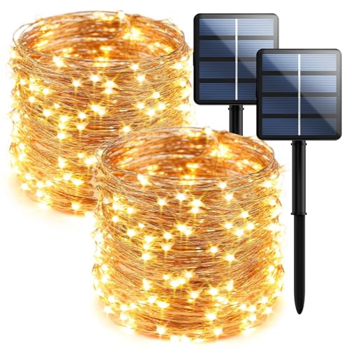 2-Pack 200 LED Solar Fairy Lights Outdoor, Upgraded Oversize Lamp Beads & Super Bright Solar String Lights Outoor, 8 Modes Solar Lights for Garden Patio Decorations - color: Warm White