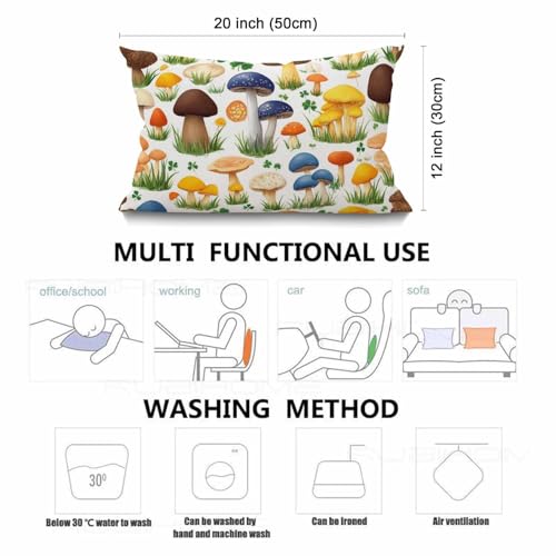 Smooffly Mushroom Waist Lumbar Cotton Linen Throw Pillow case Cushion Cover for Sofa Home Decorative Oblong 12x20 Inches - color: Swn17