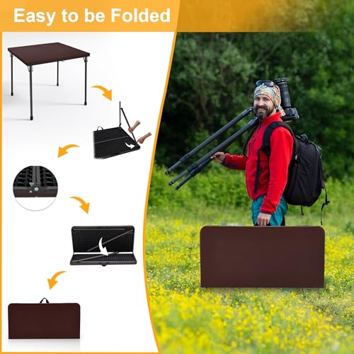 Kasunpul 34" Folding Table, Portable Square Folding Card Table with Collapsible Legs & Carrying Handle, Plastic Tables for Camping,Picnic, Office, Party, Brown - color: Brown
