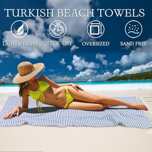 Turkish Striped Beach Towels Bulk Oversized 39"x71" Large Bath and Pool Set Quick Dry Lightweight Travel Towel for Adult,100% Cotton TEBT-18-1navy - color: Navy, size: 1 Pack