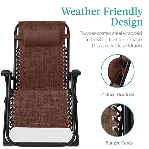 Best Choice Products Oversized Zero Gravity Chair, Folding Outdoor Patio Recliner, XL Anti Gravity Lounger w/Removable Cushion, Cup Holder, Side Tray, 350lb Capacity - Woodland Brown - color: Woodland Brown