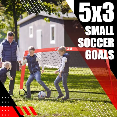 Soccer Goal for Backyard, 5x3 FT Portable Folding Soccer Net with Carry Bag for Kids and Adults Indoor/Outdoor Training Practice Use - color: Red, size: 5x3 Ft, 2 Pack