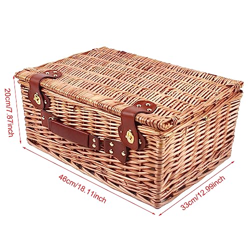 4-Person Picnic Basket Set, Blue&White Outdoor Wicker Picnic Basket with Tableware for Home/Camping