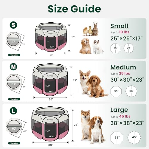 Love's cabin Pet Puppy Dog Playpen, Medium Dog Tent Crates Cage Indoor/Outdoor, Portable Playpen for Cat, Foldable Pop Up Dog Kennel Playpen with Carring Case, Removable Zipper Top, Light Pink - color: Light Pink, size: 30.0"L x 30.0"W x 23.0"H