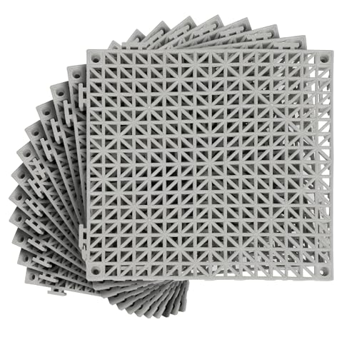 Dollate 12 Packs Interlocking Drainage Tiles, 12"x12" Modular Drainage Floor Tiles, Non-Slip Comfortable and Soft Snap-On Floor for Shower Rooms, Kitchens and Courtyards, Grey - color: Gray