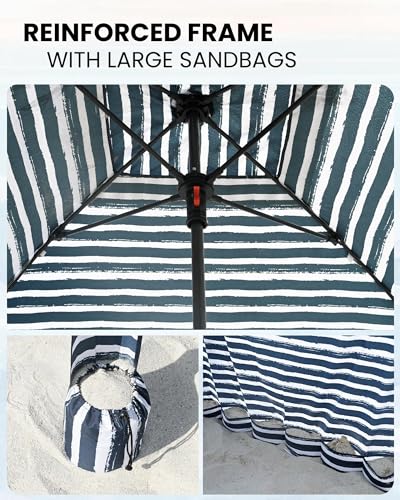 Qipi Beach Cabanas for Sand, Beach Canopy with Sandbags & Side Wall for Family, Easy Set Up Sun Shelter, UPF 50+ UV Protection with Roof Vent - color: 6' x 6' A-Sailor Stripes