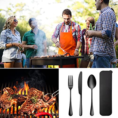 Portable Utensils Set with Case,Reusable Office Flatware Set,Healthy Travel Cutlery Set Stainless Steel 2 Fork, 2 Spoon,2 Knife Cutlery Ideal for Travel, Lunch Box and Camping (Black 3 PCs-2 Sets) - color: Black - 3 PCs - 2 Sets