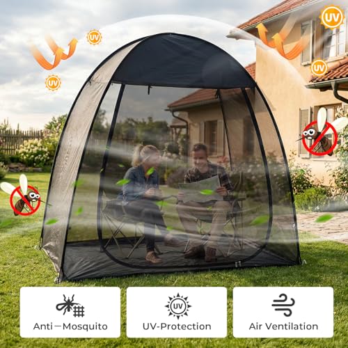 Alvantor® Pop Up Screen House Tent, Snap-fit Mesh Screen Gazebo with Peaked Roof, Portable Screen Room Canopy Shelter with Sandbags for Camping, Backyard, Picnic - color: Black